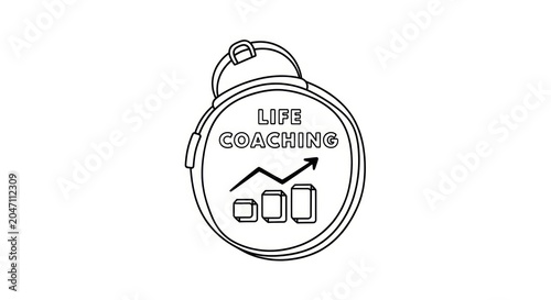 Life coaching badge with growth arrow and bar chart