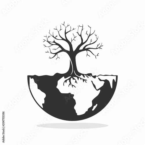 Tree growing from Earth, symbolizing life and environment