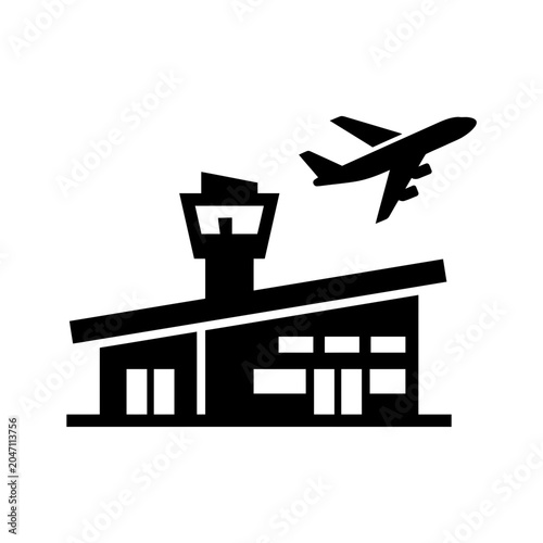Airport Icon — Terminal Building and Airplane Silhouette