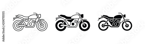 Bild auf Leinwand Motorcycle Icons Set: Vintage Cafe Racer, Scrambler, and Classic Bike Illustrati