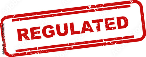 Photography Red rubber stamp with the word regulated inside a rectangle isolated on white ba