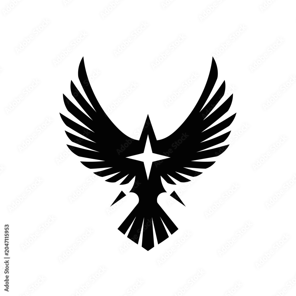 Naklejka premium Black stylized eagle emblem with spread wings and star center