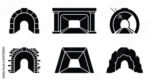 Foto Tunnel Entrances Set, Architectural Passages Collection, Vector Icons for Infras