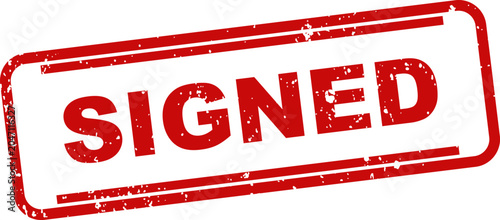 Φωτογραφία Red rubber stamp with the word 'signed' legal documentation and agreement confir
