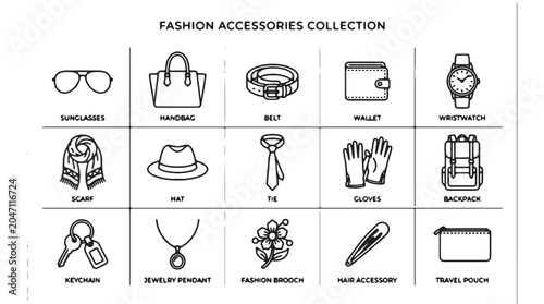 Obraz na płótnie Fashion accessories collection, icons, black and white, 16 elements, vector grap