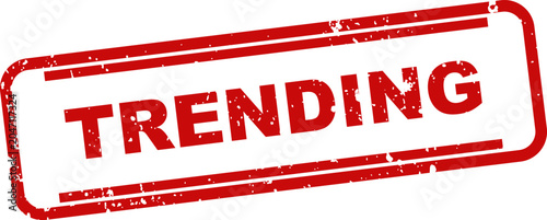 Trending stamp graphic red ink rectangle with distressed texture on white background
