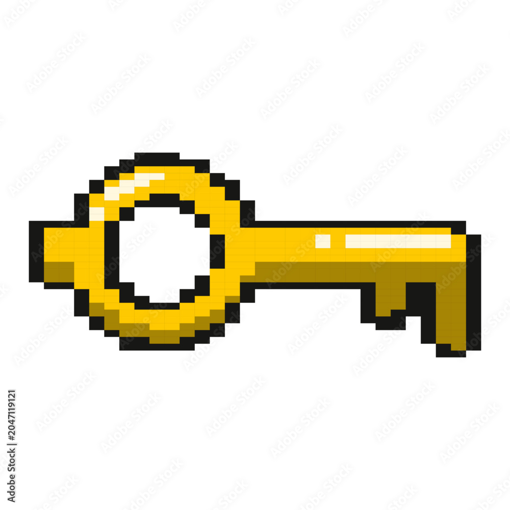 Obraz premium Pixel gold key icon