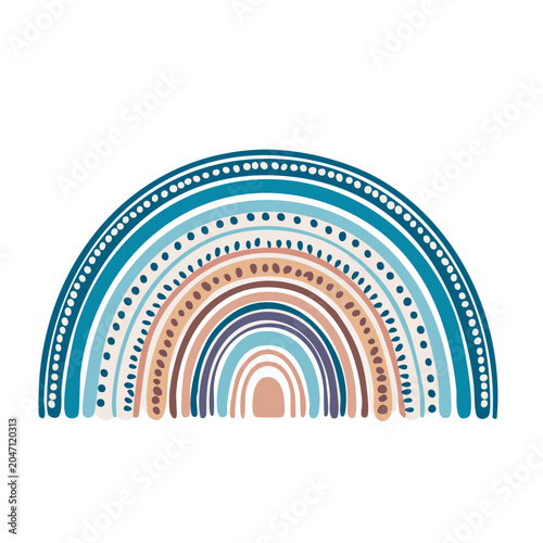Boho rainbow illustration with dots and stripes