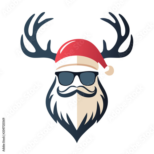 Cool Santa Claus with Reindeer Antlers and Sunglasses