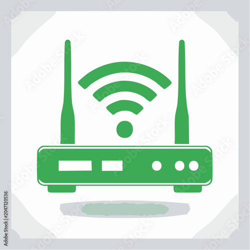 Green wireless router icon with WiFi signal