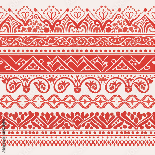 Red ornamental border patterns on white background