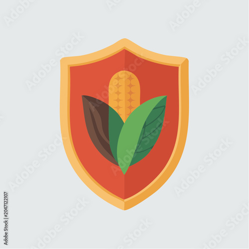 Vibrant shield emblem with corn and leaves illustration