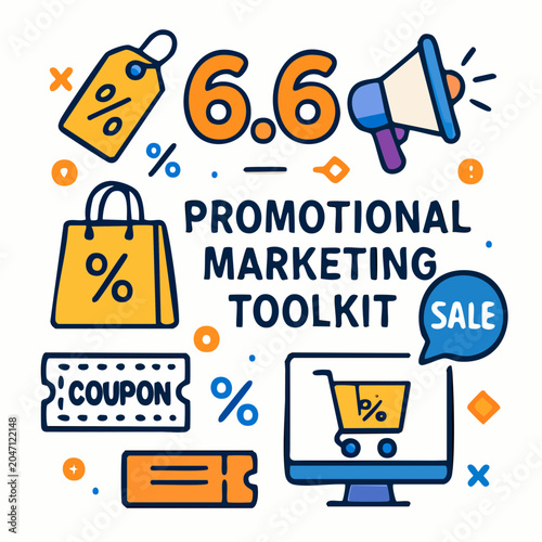 Colorful promotional marketing toolkit illustration with sale icons
