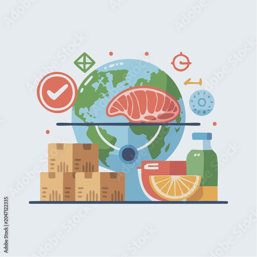 sustainable seafood global food production illustration with scale
