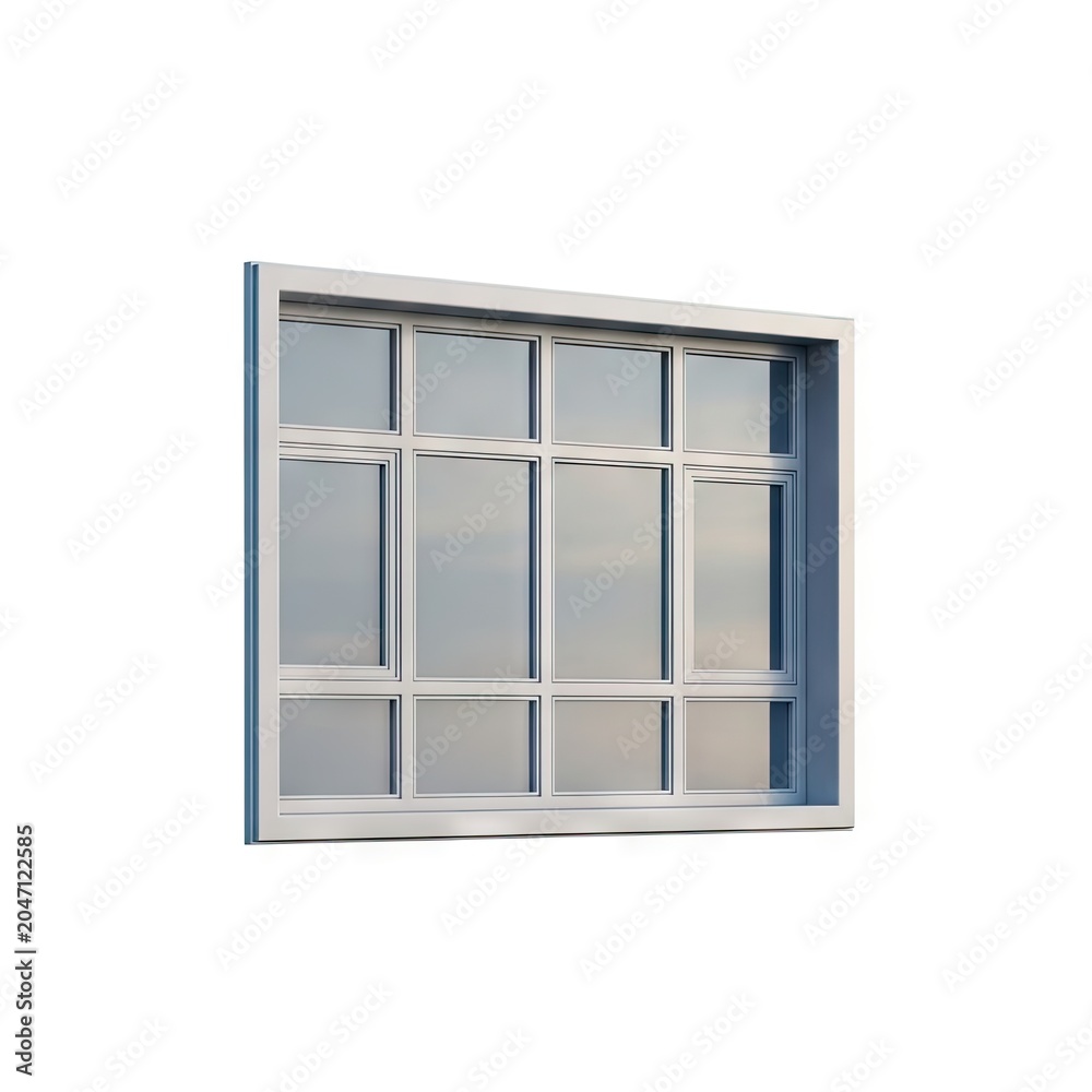 Obraz premium Modern White Framed Window with Multiple Panes on a White Background.
