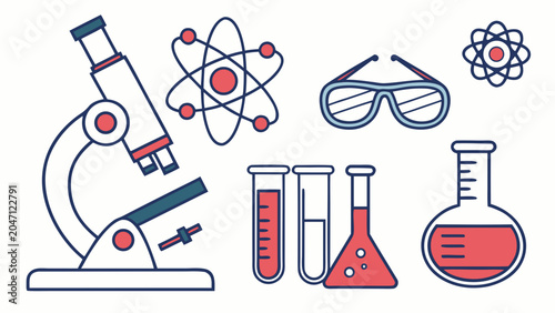 Scientific laboratory equipment icons for biology and chemistry research