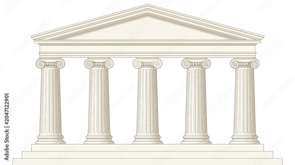 Obraz premium Minimalist vector illustration of a classical greek temple facade featuring elegant ionic columns and pediment