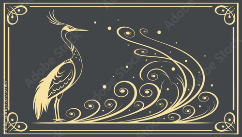 Decorative ornamental bird illustration with elegant swirl patterns, ornament