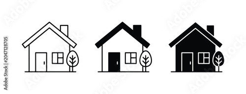Simple House Icons, Black and White Home Symbols, Residential Building Graphics
