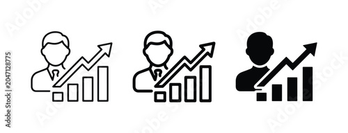 Business Growth Icons, Finance Analytics, Success Charts, Performance Metrics, Vector Set