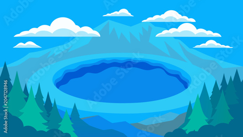 Photos Volcanic Crater Lake Vector Landscape