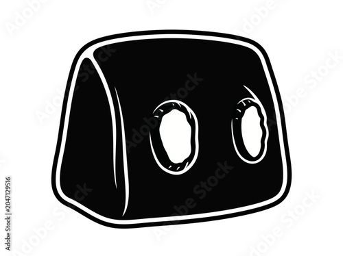 A simple black and white illustration of a cheese wedge with two holes on a plain white background in a minimalist style.