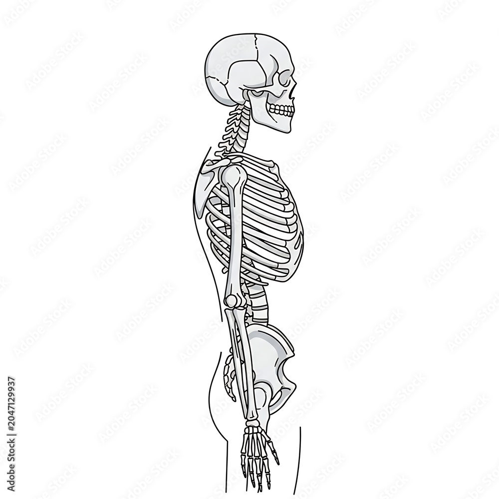 Fototapeta premium Line drawing of human skeleton anatomy front view.