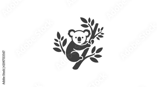 Photography Koala sitting on tree branch.