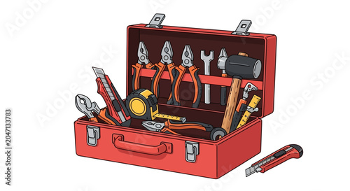 Open red toolbox filled with essential hand tools