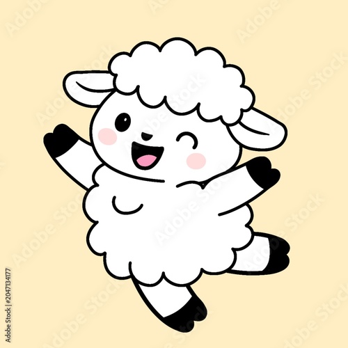 Cute cartoon sheep vector illustration. Happy fluffy lamb character jumping isolated on background. Sweet animal mascot for nursery print, kids fashion, textile pattern design.