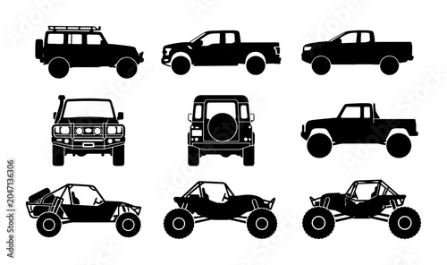 Εκτύπωση καμβά Off-Road Vehicle Silhouettes: SUV, Pickup Trucks, Dune Buggies, Vector Icons for