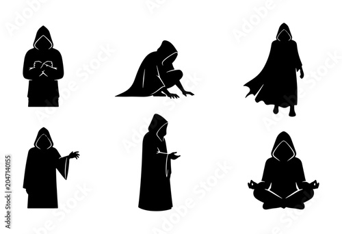 Quadro su tela Mystery Figures Silhouette Set, Enigmatic Hooded Characters, Secretive Personas,