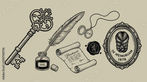 Fotografija Gothic Tattoo Elements. set vector gothic illustration isolated