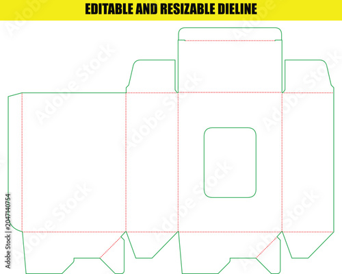 Versatile bottom lock box packaging template featuring display window for retail products and creative brand solutions