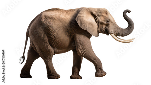 Fotografie African elephant with tusks walking side view, full body