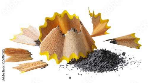 Obraz na plátně Yellow pencil shavings and graphite dust pile
