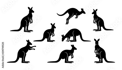 Schilderij op canvas Kangaroo Silhouettes Collection: Australian Wildlife Poses, Vector Art for Natur