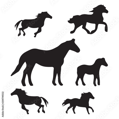 Fotografija Set of six different horse silhouettes in various poses isolated on transparent