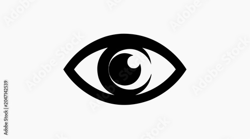 A simple, minimalist black eye icon on a white background, representing vision or observation.