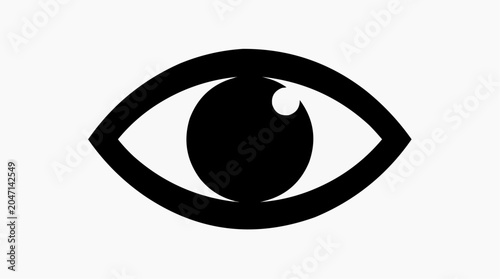 A black and white icon depicting a human eye with a visible pupil and iris, symbolizing sight or visibility.