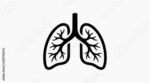 Black silhouette icon of human lungs with bronchial tree on a plain white background, representing respiratory system.