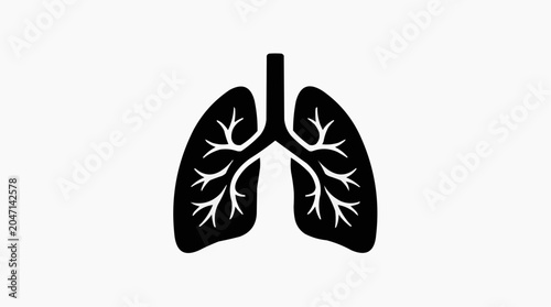 Simple black silhouette icon of human lungs with bronchi on a white background, representing respiratory system.