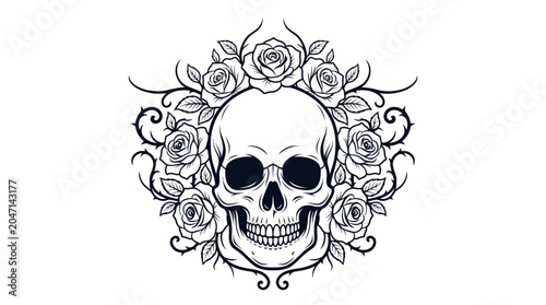 Schilderij op canvas Human Skull with Floral Decoration.