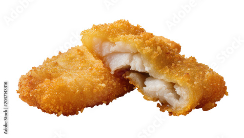 Foto Crispy golden fried fish fingers with flaky white interior