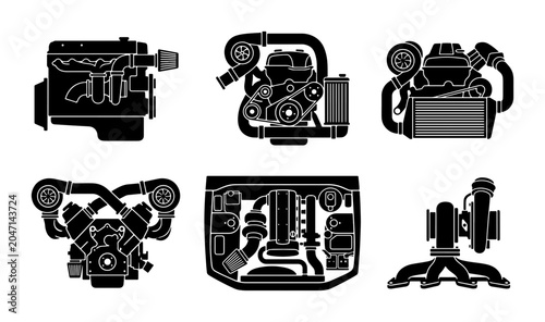 Valokuva Turbocharged Engine Icons, Automotive Power Units, Mechanical Components, Vehicl