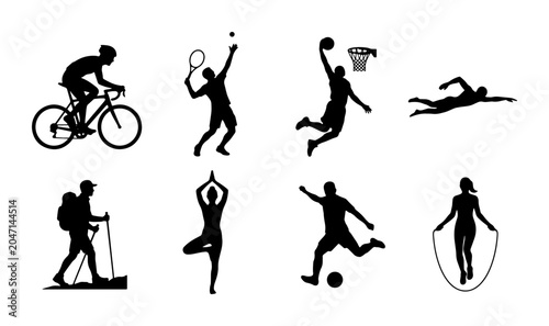 Foto Diverse Sports Silhouettes Collection: Cycling, Tennis, Basketball, Swimming, Hi