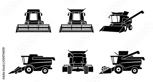 Foto Combine Harvester Icons Set, Agricultural Machinery Vector Graphics, Farming Equ