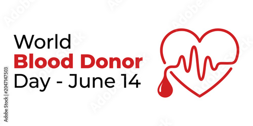 Foto World Blood Donor Day Vector Logo with Continuous Line Heart Pulse and Red Blood