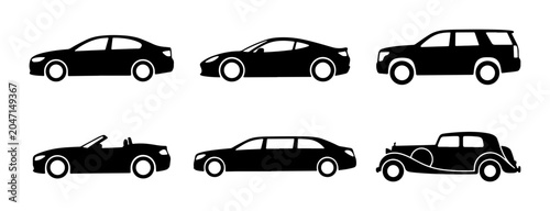 Foto Diverse Car Silhouettes Collection: Sedan, Sports, SUV, Convertible, Limo, Vinta