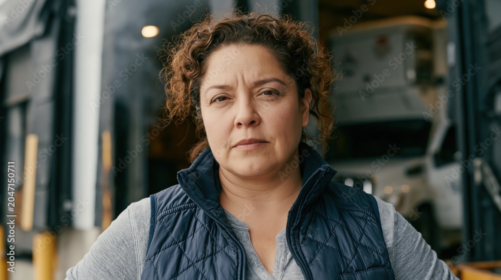 Fototapeta premium Wildfire Smoke Worker Middle Aged Latina Plus Size Woman Dock Tired